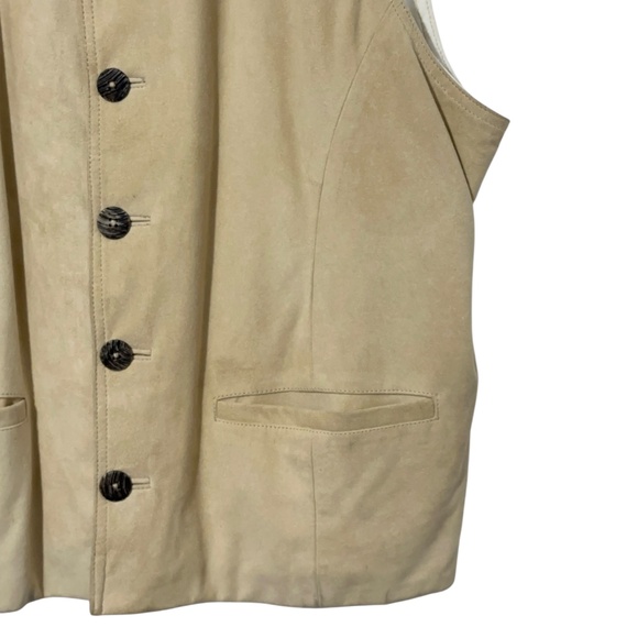 Lamberti Mens Suede Leather Vest with Linen Back Size L Button Up Summer Casual - Picture 3 of 6